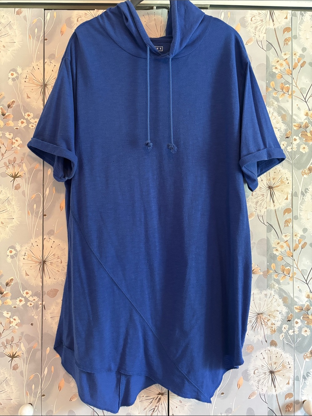 Casual Blue Hooded Short-Sleeve Tunic